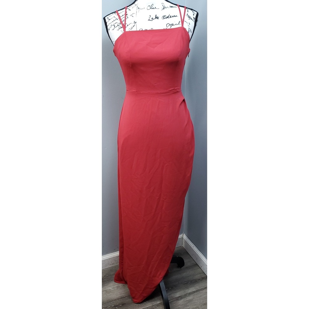 BCBGeneration Maxi Dress Womens 2 Red‎ Strappy Sleeve Criss Cross Back Side Zip